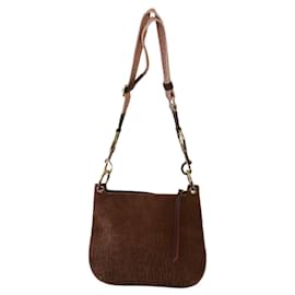 Borsa a tracolla in pelle scamosciata marrone CH Carolina Herrera con tracolla in grosgrain Cammello
