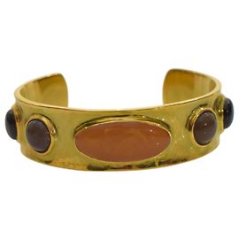 Pulseira de metal dourado com pedra cabochão adornada Saint Laurent Arty Multicor