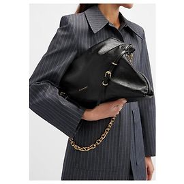 Bolsa de ombro média em couro texturizado preto com corrente dourada Givenchy Voyou Preto