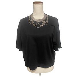 Camiseta preta de algodão The Kooples Sport com colar de corrente Preto