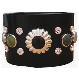 Beautiful black rigid bracelet DOLCE & GABBANA with 'flower' and colored stones Black