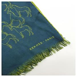 Hermès-Hermes Blue and Green Shawl-Blue,Green