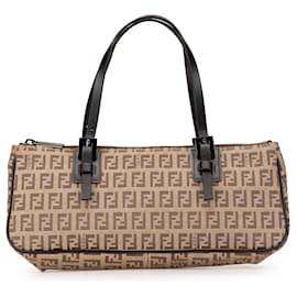 Fendi-Sac à main en toile Zucchino marron Fendi-Marron,Beige