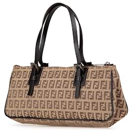 Fendi-Sac à main en toile Zucchino marron Fendi-Marron,Beige