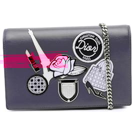 Dior-Dior Pink Leather Patch Embroidered Diorama Wallet On Chain-Pink,Other