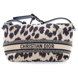 Dior-Dior Brown Mizza Small Canvas Embroidered Leopard DiorTravel Nomad Pouch-Brown,Beige