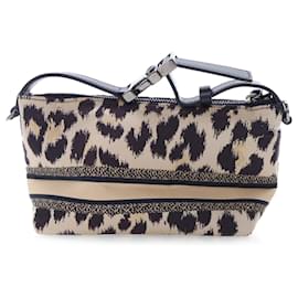 Dior-Dior Brown Mizza Small Canvas Embroidered Leopard DiorTravel Nomad Pouch-Brown,Beige