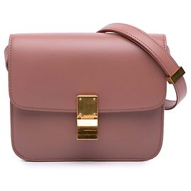 Céline Celine Pink Teen Couro de Bezerro Caixa Clássica Rosa Dourado