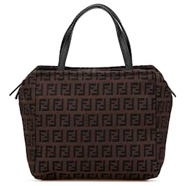Fendi-Sac à main Fendi Mini Zucchino en toile marron-Marron,Marron foncé