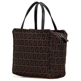 Fendi-Sac à main Fendi Mini Zucchino en toile marron-Marron,Marron foncé