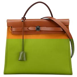 Hermès-Hermès Orange Toile Herbag Zip 31-Orange