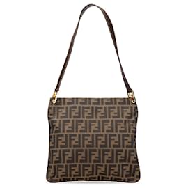 Fendi-Sac à épaule en toile Zucca marron Fendi-Marron