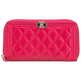 Cartera con cremallera Chanel Boy de caviar acolchado rosa Rosa Otro