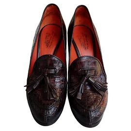 SANTONI ROSE COLLECTION  CROC-EMBOSSED SHOES Brown