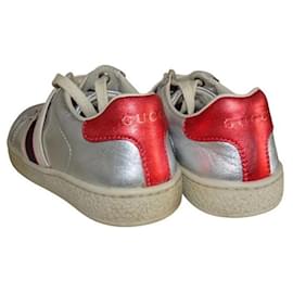 Gucci-GUCCI ACE UNISEX LEATHER SNEAKERS-Silvery