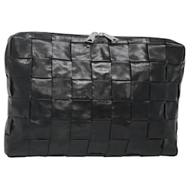Autre Marque-BOTTEGA VENETA Maxi INTRECCIATO Clutch Bag Leather Black Silver Auth bs25134-Black,Silvery