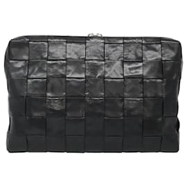 Autre Marque-BOTTEGA VENETA Maxi INTRECCIATO Clutch Bag Leather Black Silver Auth bs25134-Black,Silvery