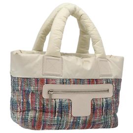 CHANEL Borsa a Mano Coco Cocoon PM Nylon Bianco Multicolore Argento CC Auth bs25111 Argento Bianco Multicolore