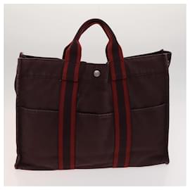 Hermès-HERMES Fourre Tout Sac Tote Toile 2Set Gris Rouge Auth bs25078-Marron,Rouge