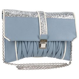 Miu Miu Matelasse Chain Shoulder Bag Leather Light Blue Silver Auth 118556M Silvery Light blue