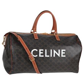 Céline Borsa Boston CELINE Triomphe in pelle PVC 2 in 1 nera e oro Auth nb467M Nero D'oro
