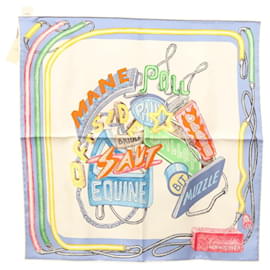 Hermès-HERMES Carre 45 Scarf ""Chevaloscope Neon"" Silk Blue Auth sw377-Blue