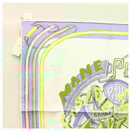 Hermès-HERMES Carre 45 Scarf ""Chevaloscope Neon"" Silk Blue Auth sw377-Blue