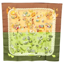 Hermès-HERMES Carre 90 Scarf ""Couvee d'Hermes"" Silk Brown Auth BA1169-Brown