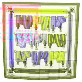 Hermès-HERMES Carre 90 Scarf ""Les Sangles"" Silk White Auth sw332-White