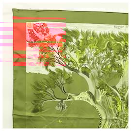 Hermès-HERMES Carre 90 Scarf ""KUGGOR TREE"" Silk Red Auth hk2454-Red
