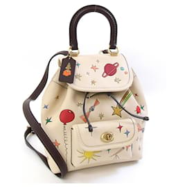Coach Leather Backpack Beige Dark brown