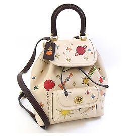 Sac à dos en cuir Coach Beige Marron foncé