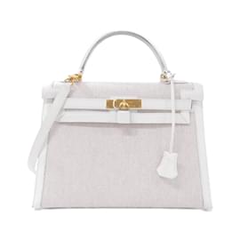 Hermès-Sac à main Hermes Kelly 32 cm-Blanc