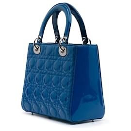 Dior-Dior Blue Medium Patent Cannage Lady Dior-Blue