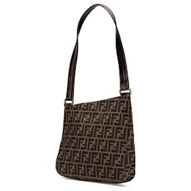 Fendi-Sac à épaule en toile Zucca marron Fendi-Marron