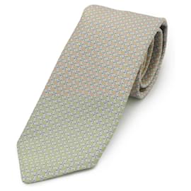 Hermès-Hermes Silk Cravat in Beige and Blue-Blue,Beige