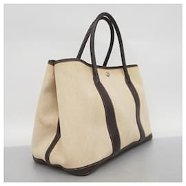 Hermès-Sac Tote Hermes Garden PM Toile Brun Cendre G Stamp-Marron