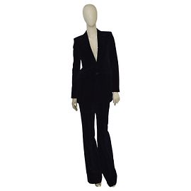 Completo giacca e pantaloni in velluto blu nero Saint Laurent taglia Fr 38 Blu