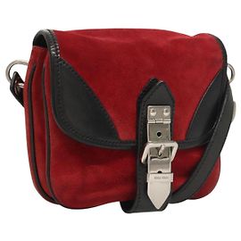 Miu Miu Shoulder Bag Suede Leather Red Black Auth bs24294 Black Red