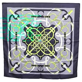 Hermès-HERMES Carre 90 Scarf ""Eperon d'or"" Silk Green Auth sw337-Green
