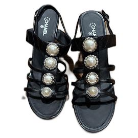 Chanel Black Leather Sandals 41 Black