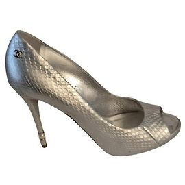 Chanel Heels 39 Silver Silvery