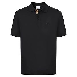 Polo preto de algodão piqué com logo Eddie da Burberry Preto Bege