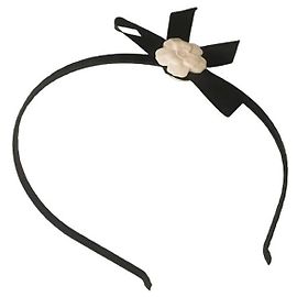 Delicado tiara para cabelo DOLCE & GABBANA de seda preta com flor de camélia branca Preto