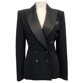 Moschino Couture Black Wool Double Breasted Tuxedo Jacket Black