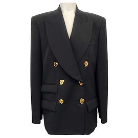Moschino Couture Black Wool Blazer with Abstract Gold Buttons Black