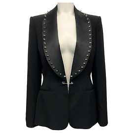 Moschino Couture Black Wool Blazer with Silver Studs Black