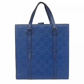 Gucci-Gucci Blue Leather Tote Bag-Blue