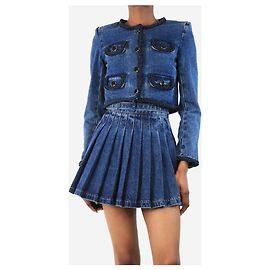 Self portrait Blaue Denim-Cropped-Jacke und Rock-Set - Größe UK 4 Blau