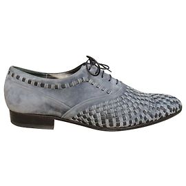 Richelieu Joseph Fenestrier in suede intrecciato azzurro Blu chiaro